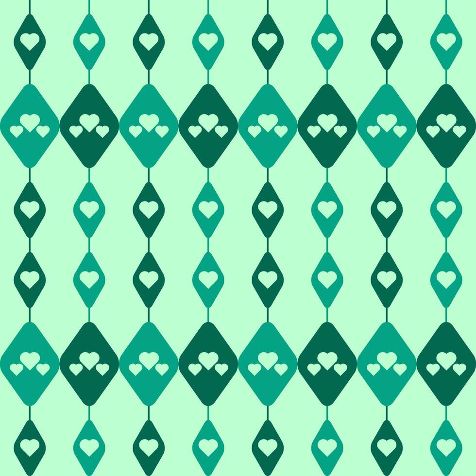 Endless Pattern Background With Rhombus Heart In Green Color. vector