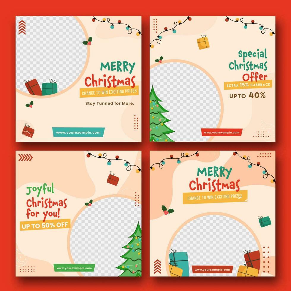 Merry Christmas Sale Social Media Posts With Best Discount Offer And Copy Space In Four Options. vector