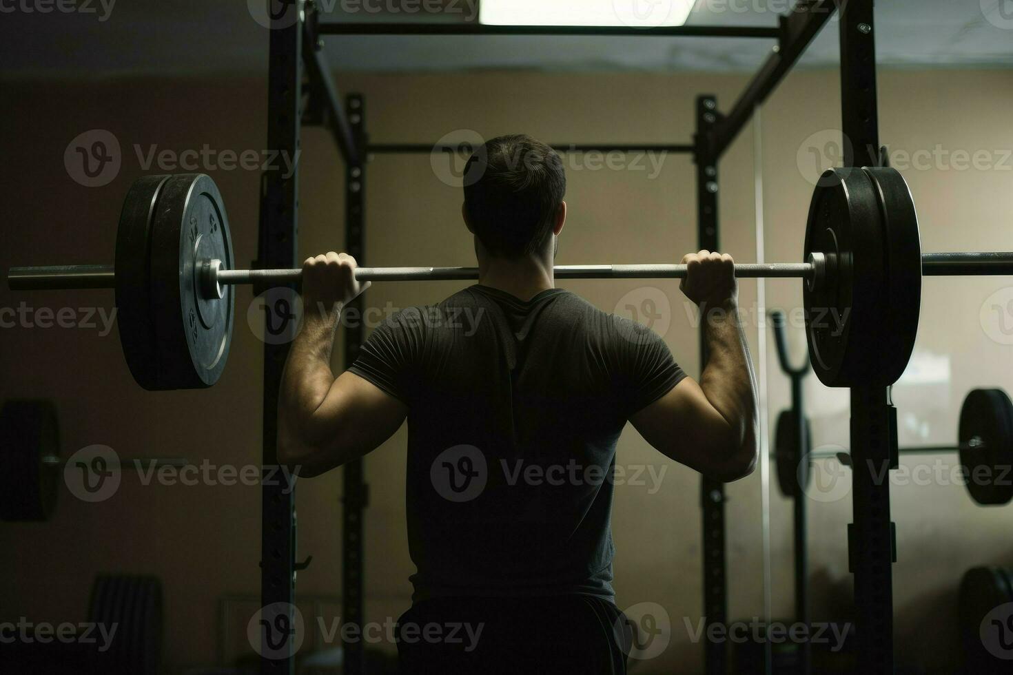 Back view man lifting weights. Generate Ai photo