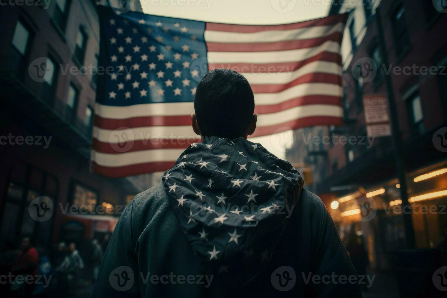 Man saluting us flag. Generate Ai photo