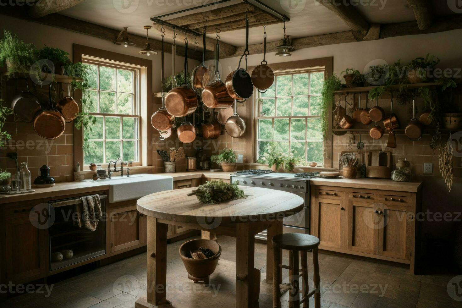 Rustic kitchen wooden. Generate Ai photo