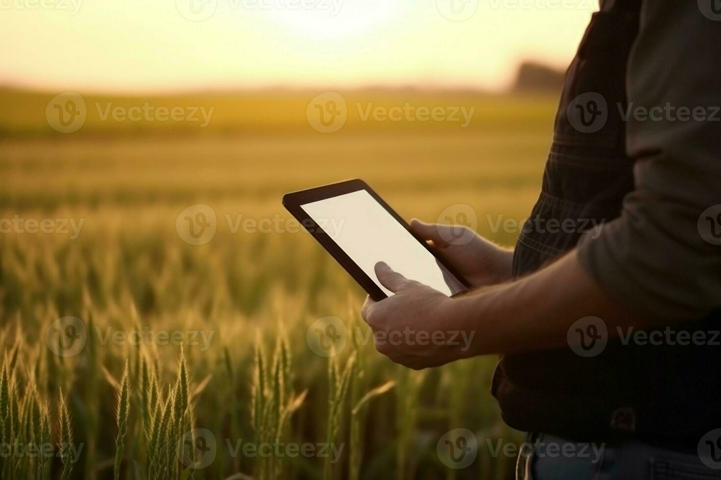 Using tablet digital at agriculture field. Generate Ai photo