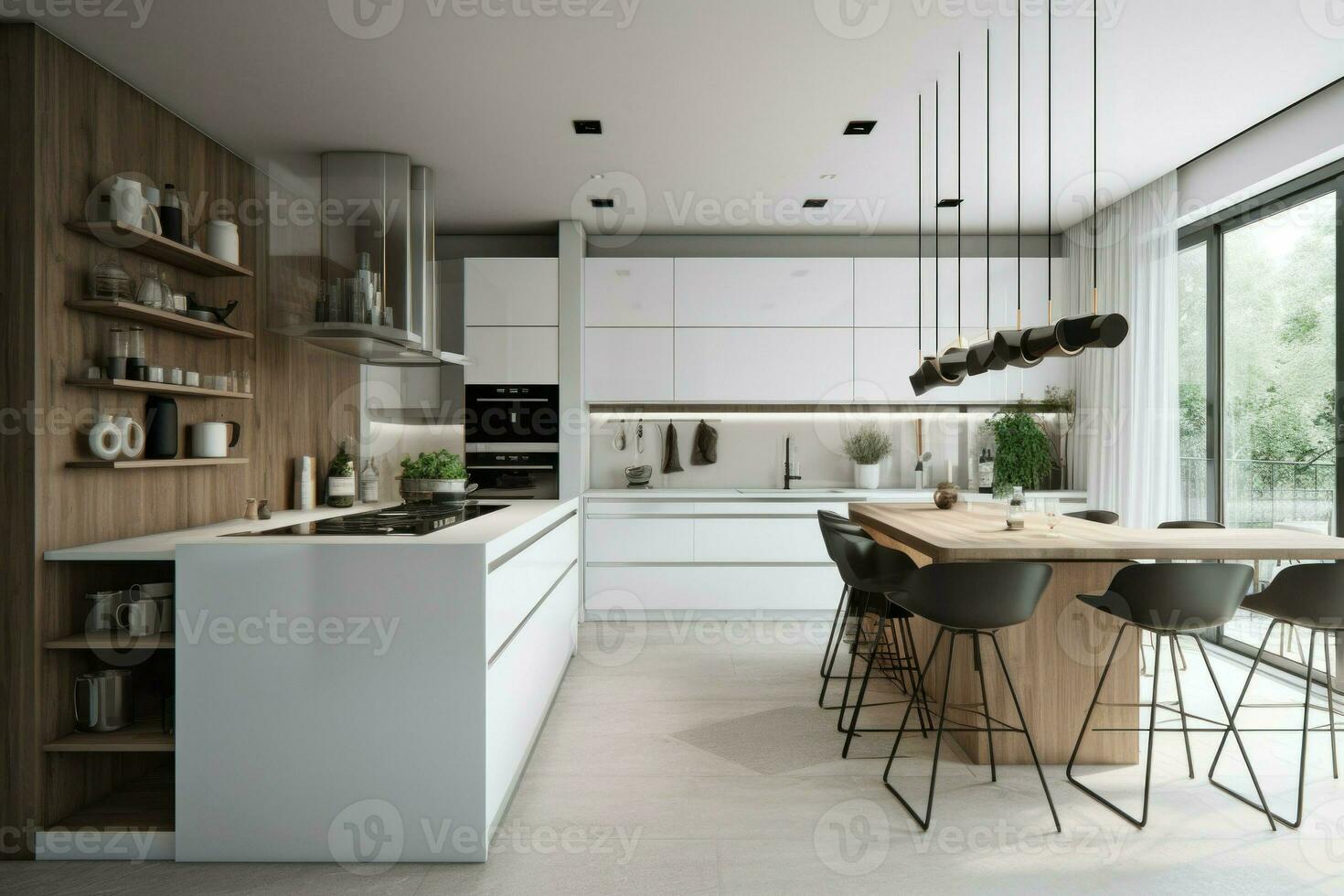 White modern kitchen window. Generate Ai photo