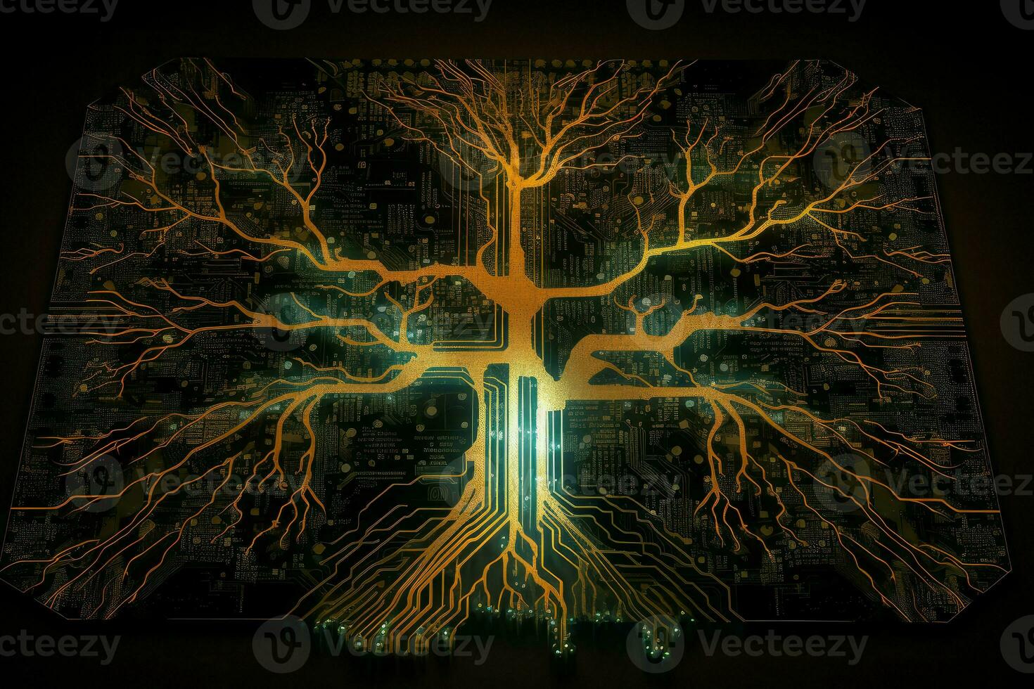 Digital circuit tree. Generate Ai photo