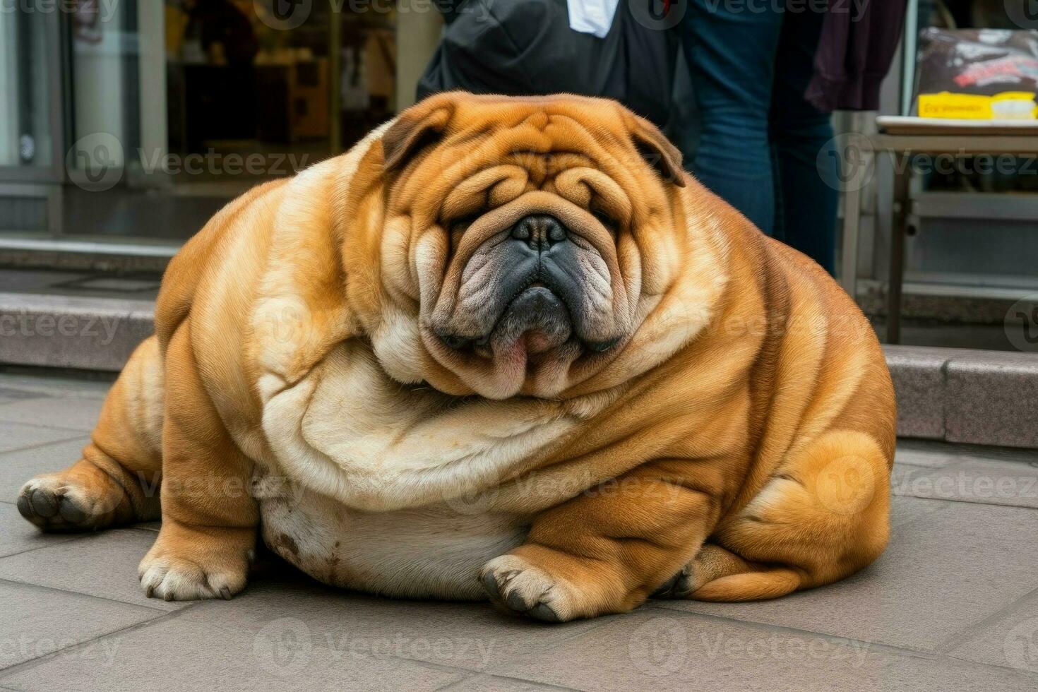 Fatty dog pet on street. Generate Ai photo