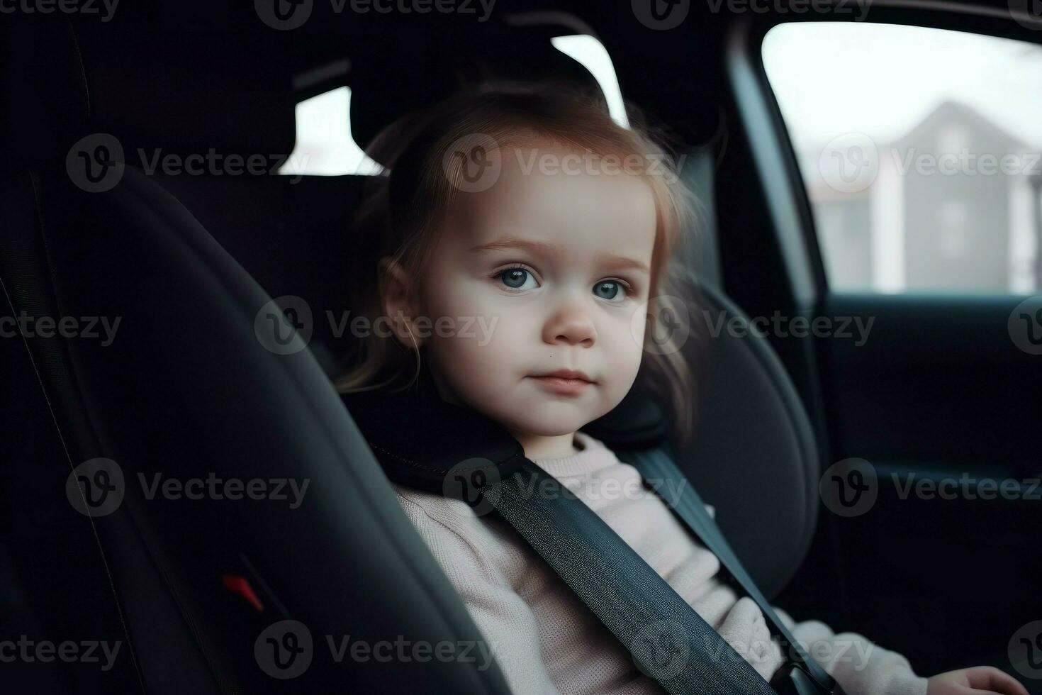 Cute girl in safety seat. Generate Ai photo