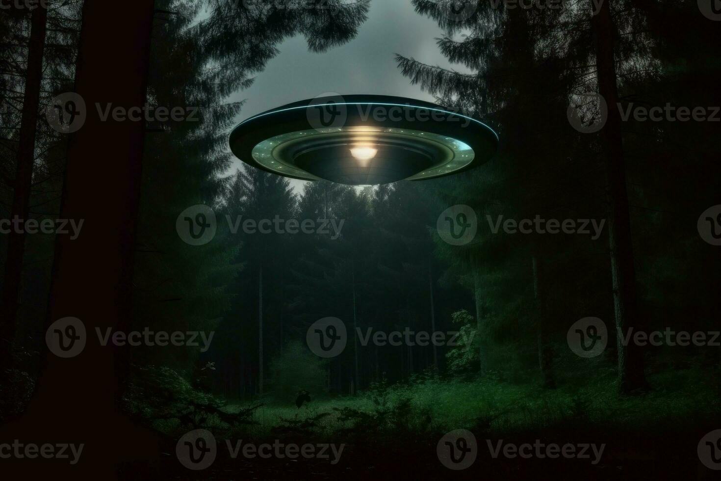 Ufo alien forest. Generate Ai photo