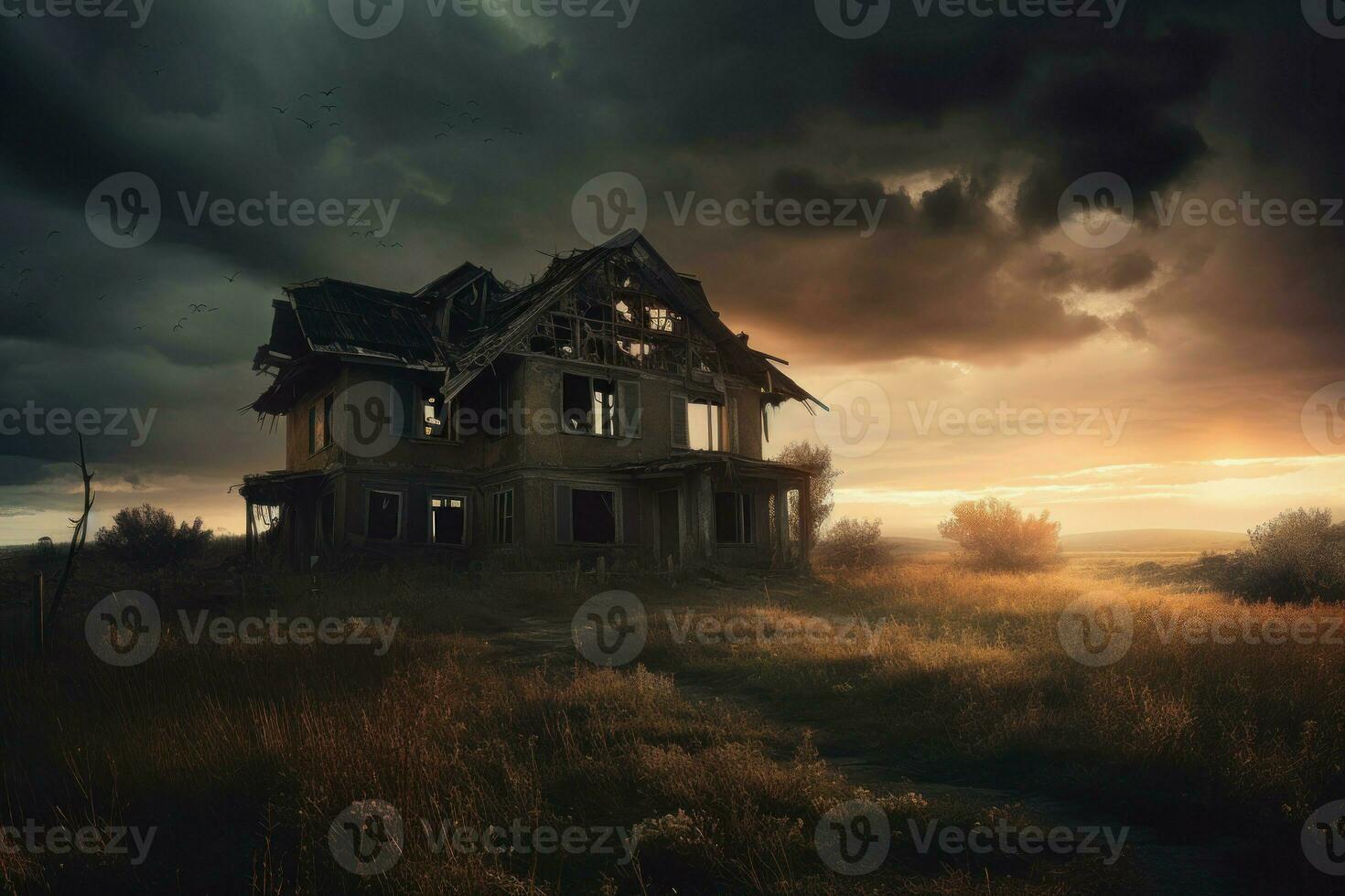 Dramatic old house destroyed. Generate Ai photo