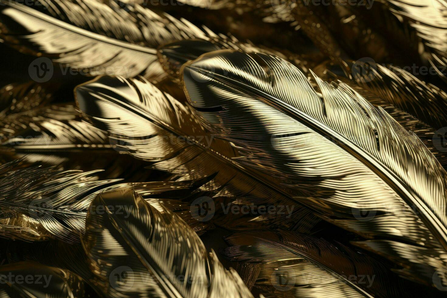 Gold feathers background. Generate AI photo