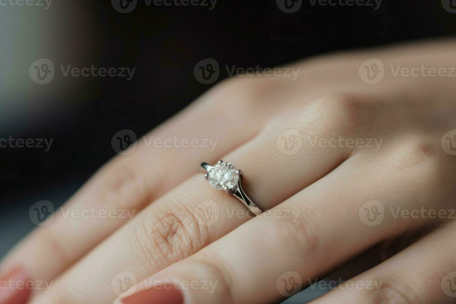 Engagement ring on finger. Generate Ai photo