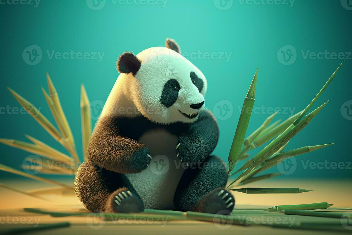 Cute panda with bamboo nature. Generate Ai photo