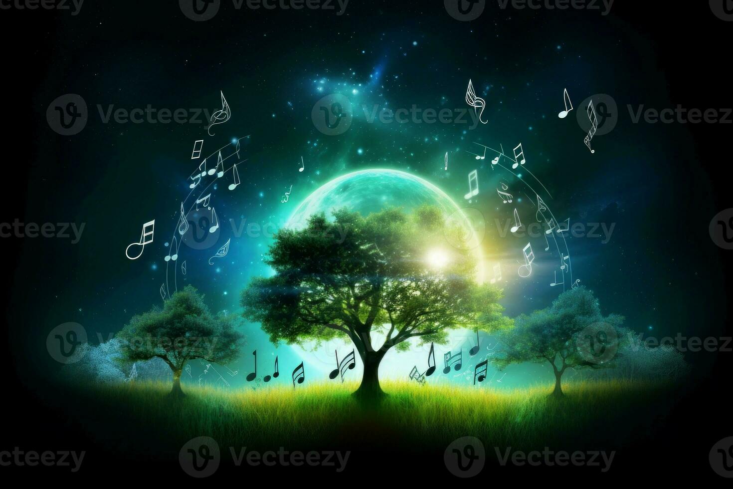 Concept musical harmony tree. Generate Ai photo