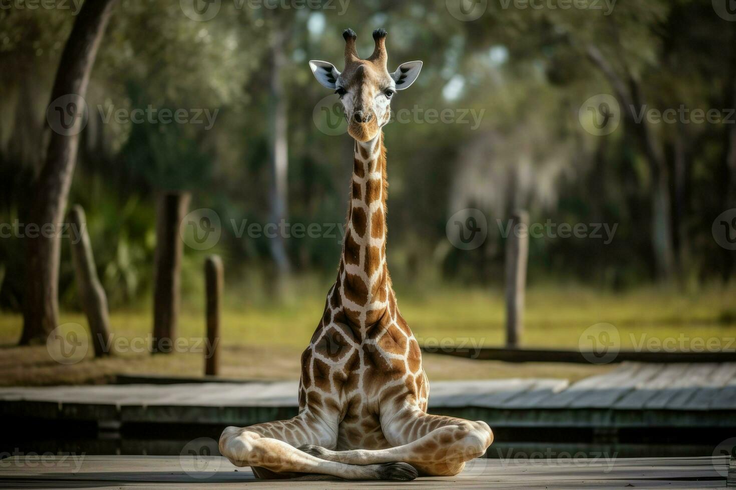 Giraffe practice yoga. Generate Ai photo
