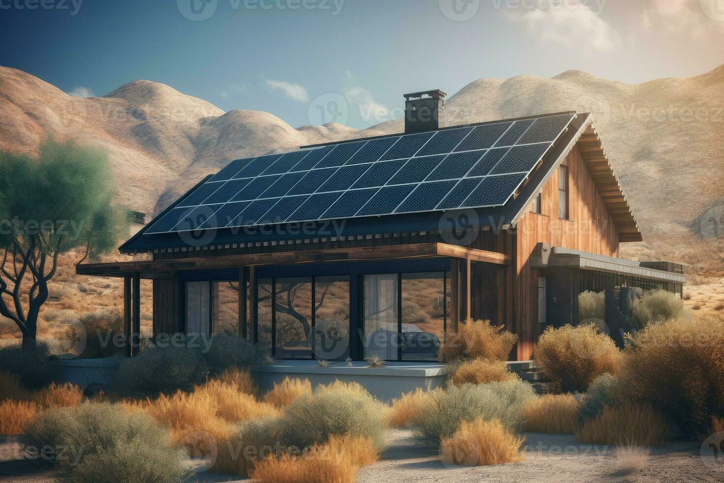 House solar panels. Generate Ai photo