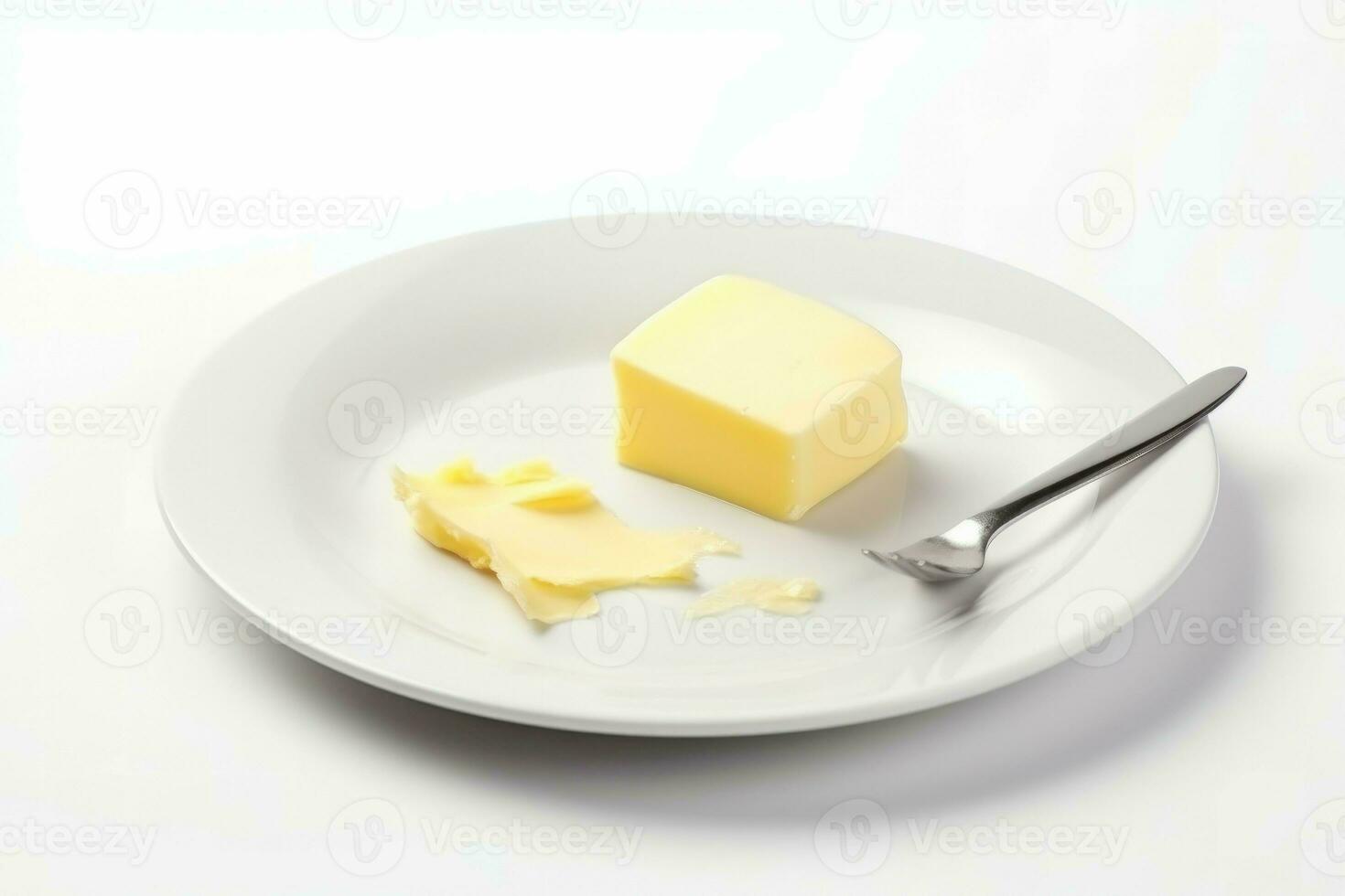 Plate piece butter with fork. Generate AI photo