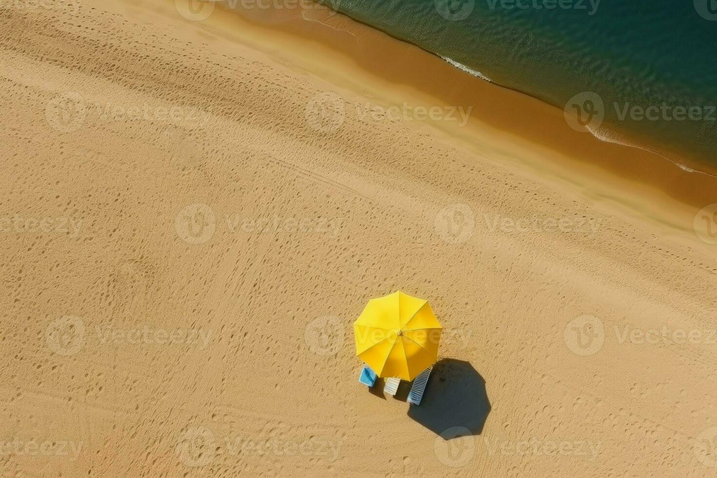 Yellow beach umbrella. Generate Ai photo