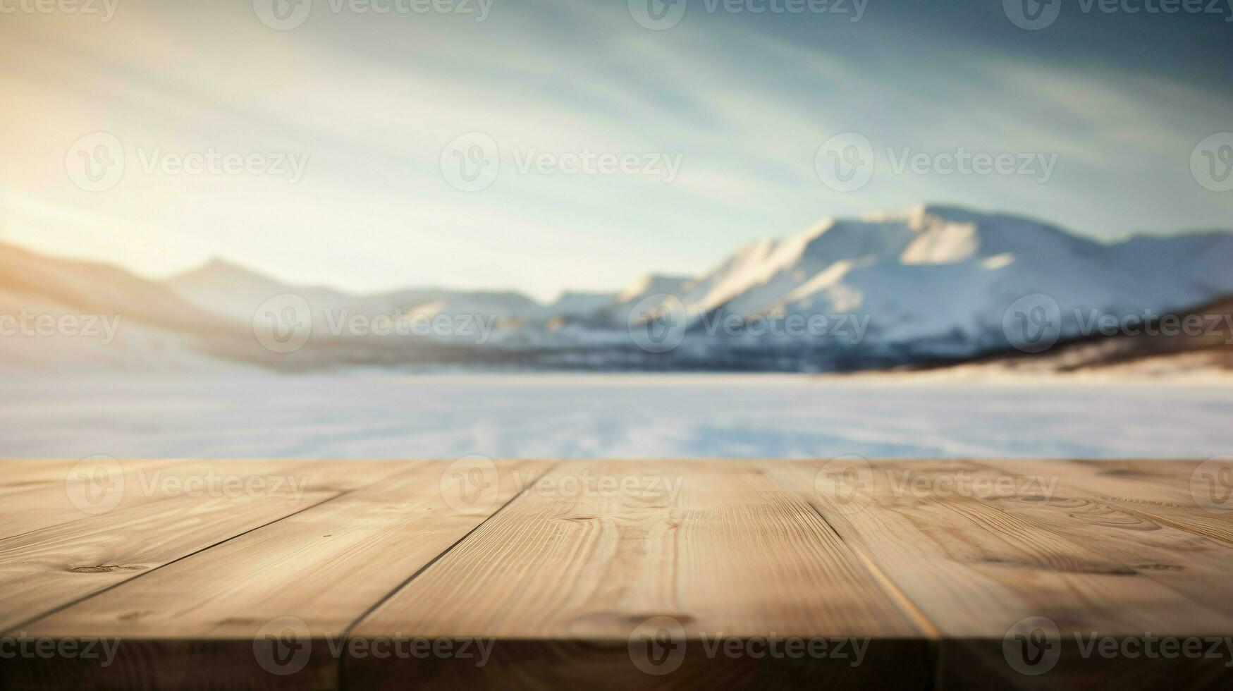 Empty wooden table winter. Generate Ai photo