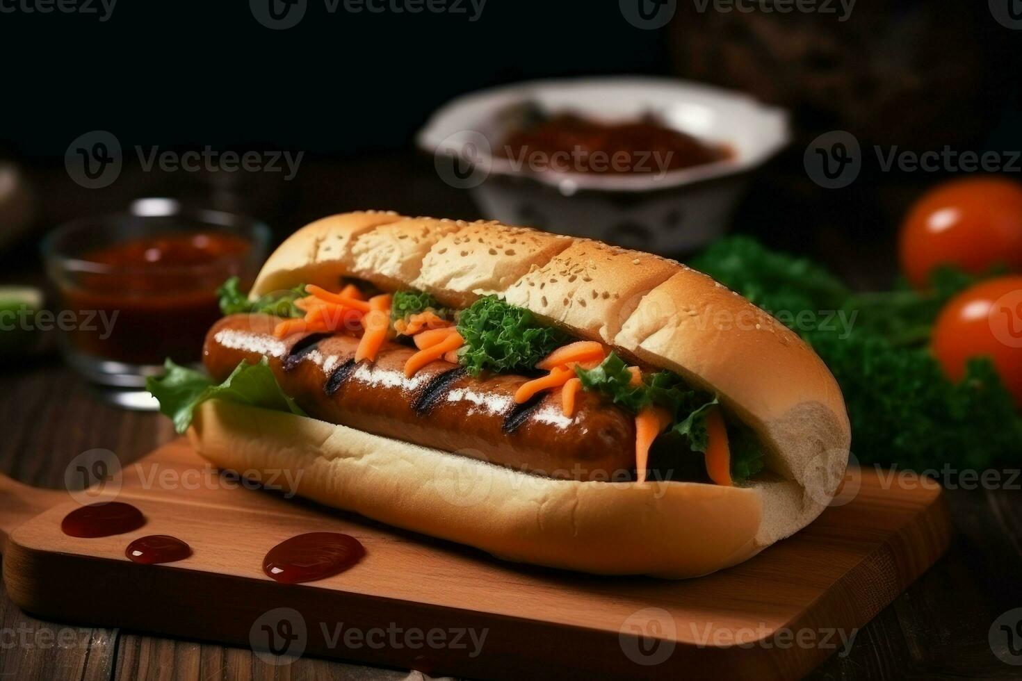 Hot dog wooden. Generate Ai photo
