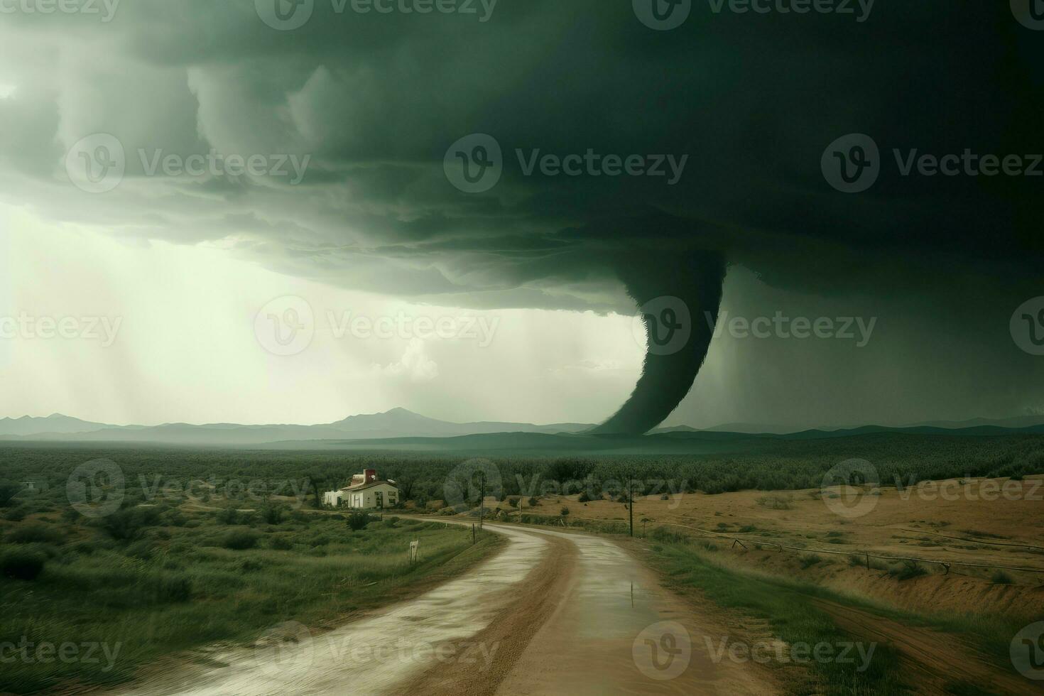Tornado road storm. Generate Ai photo