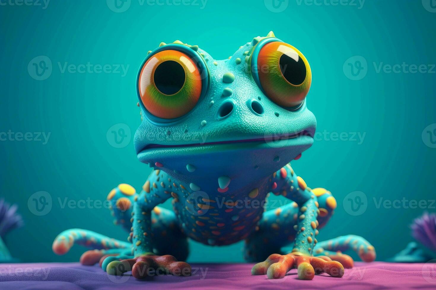 Cute colorful frog wtih big eyes. Generate Ai photo