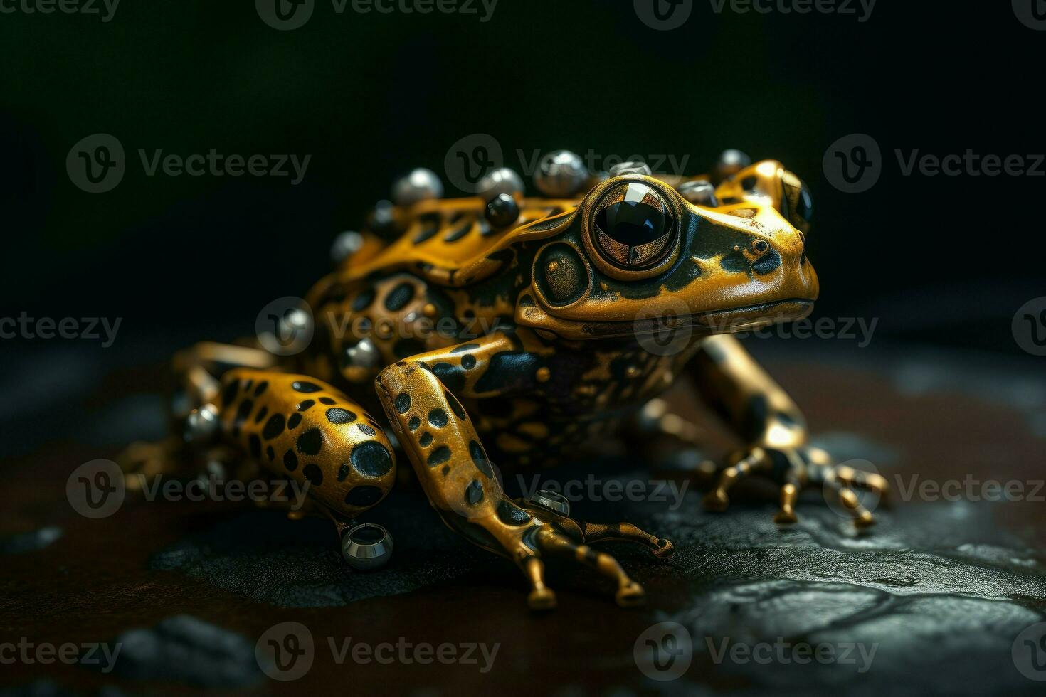 Metal robotized frog. Generate Ai photo