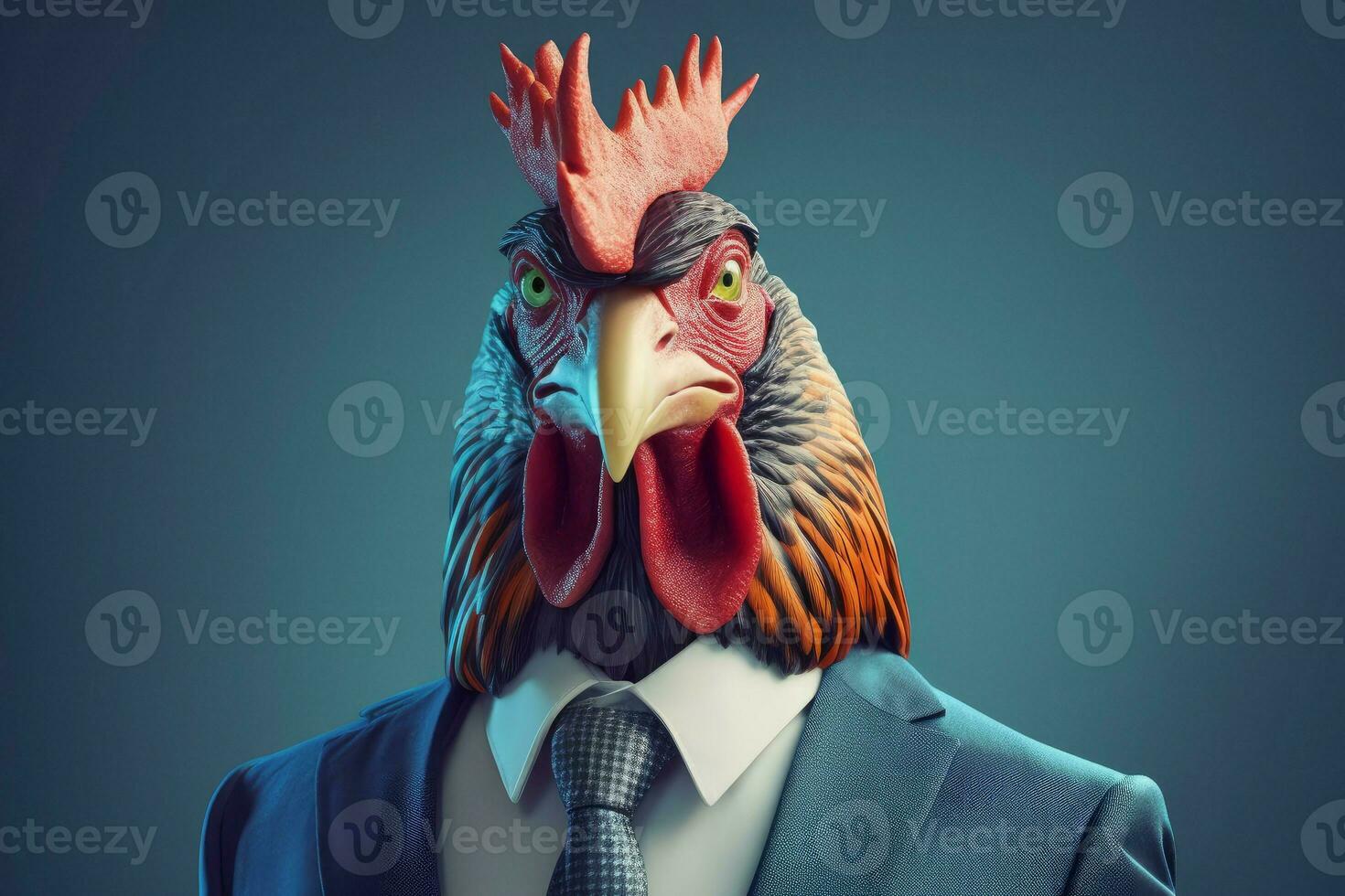 Anthropomorphic rooster in business suit. Generate Ai photo