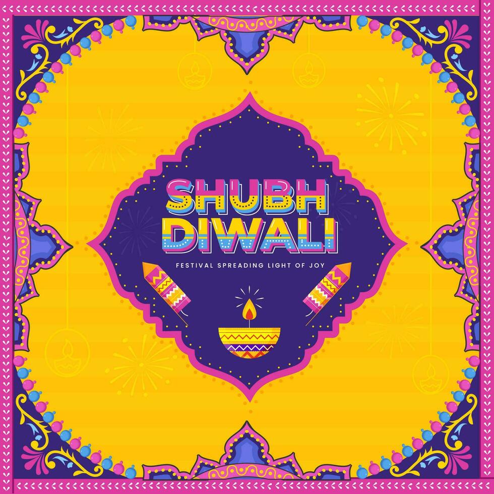 Happy Diwali Celebration Background In Indian Kitsch Style. vector