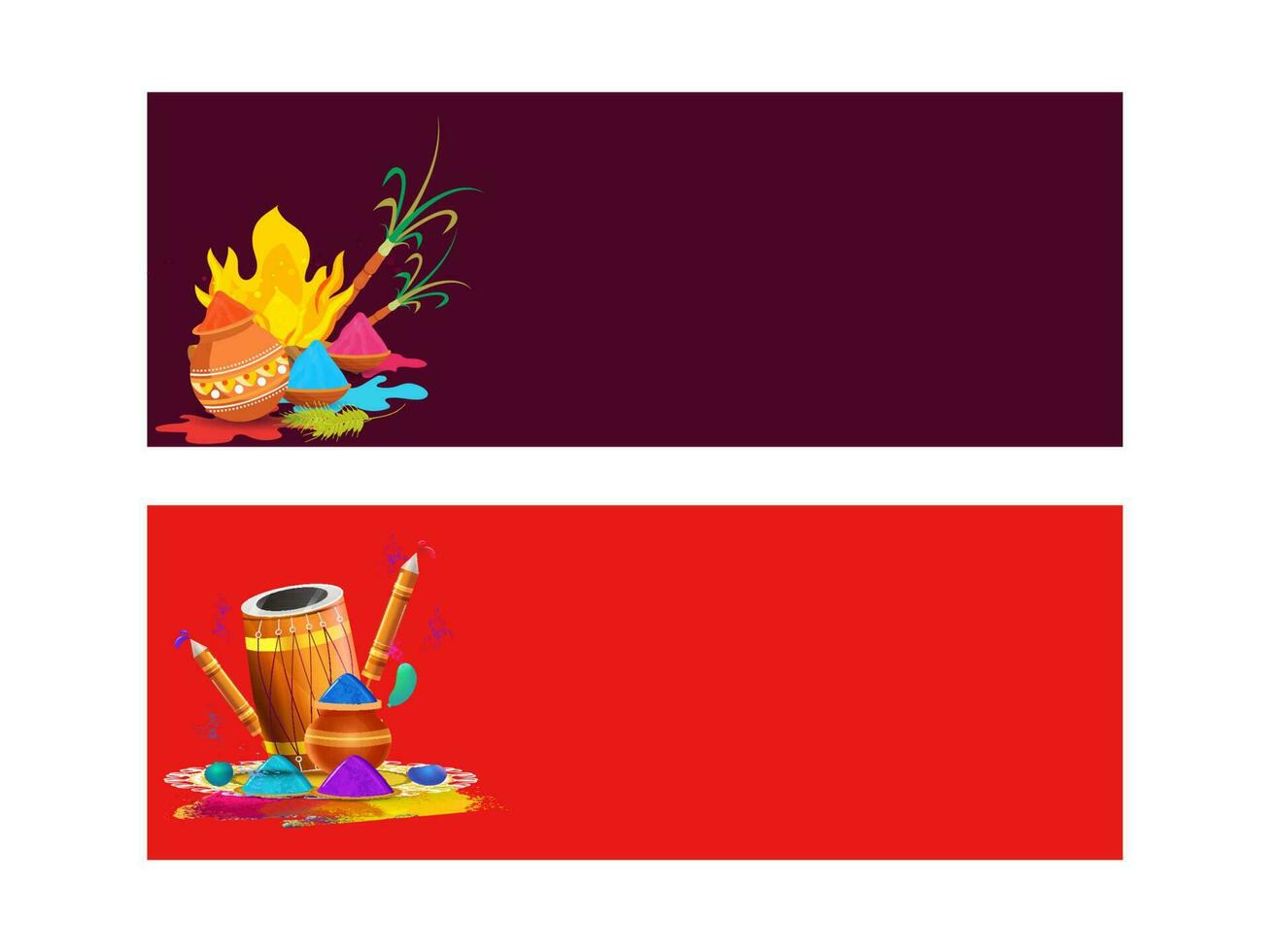 Holi Festival Elements With Space For Text On Background In Two Color Options. Header Or Banner Design. vector