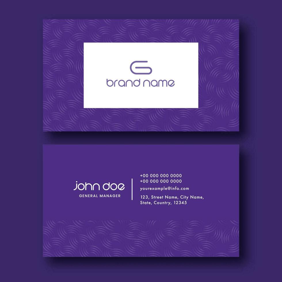 púrpura y blanco color negocio o visitando tarjeta con cruzado arco modelo en frente y espalda lado. vector