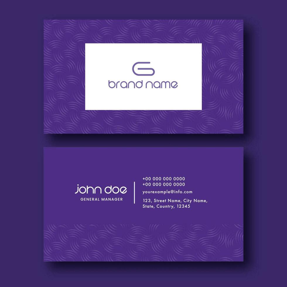 Purple And White Color Business Or Visiting Card With Crossed Arc Pattern In Front And Back Side. vector