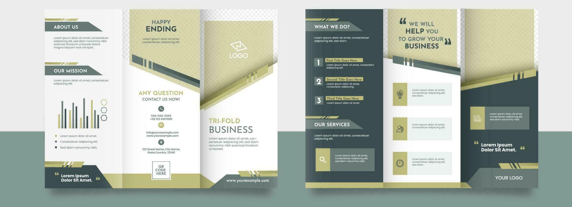 Tri Fold Brochure Mockup Template In Front And Back Side. vector