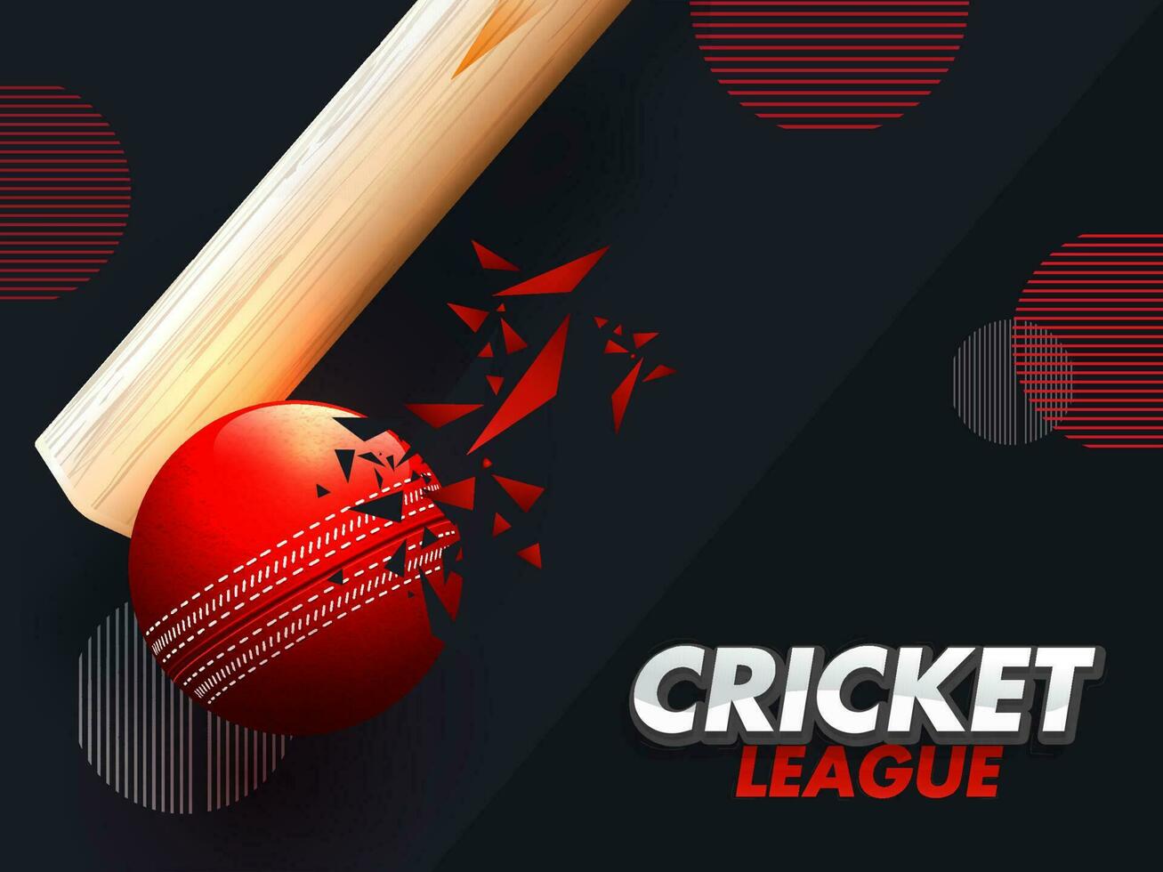 Realistic bat hitting ball on abstract background for Cricket League Tournament poster or banner design. vector