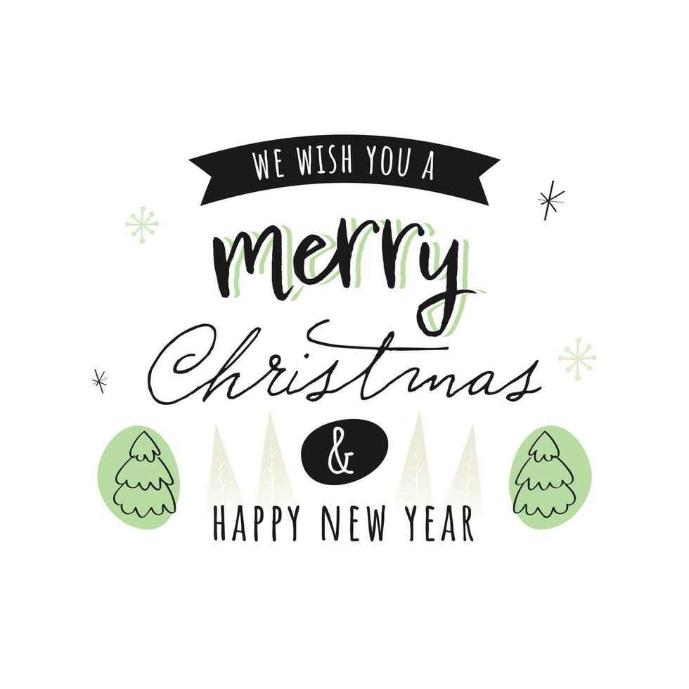 Wishing U Merry Christmas And New Year Card With Xmas Trees On White Background. vector