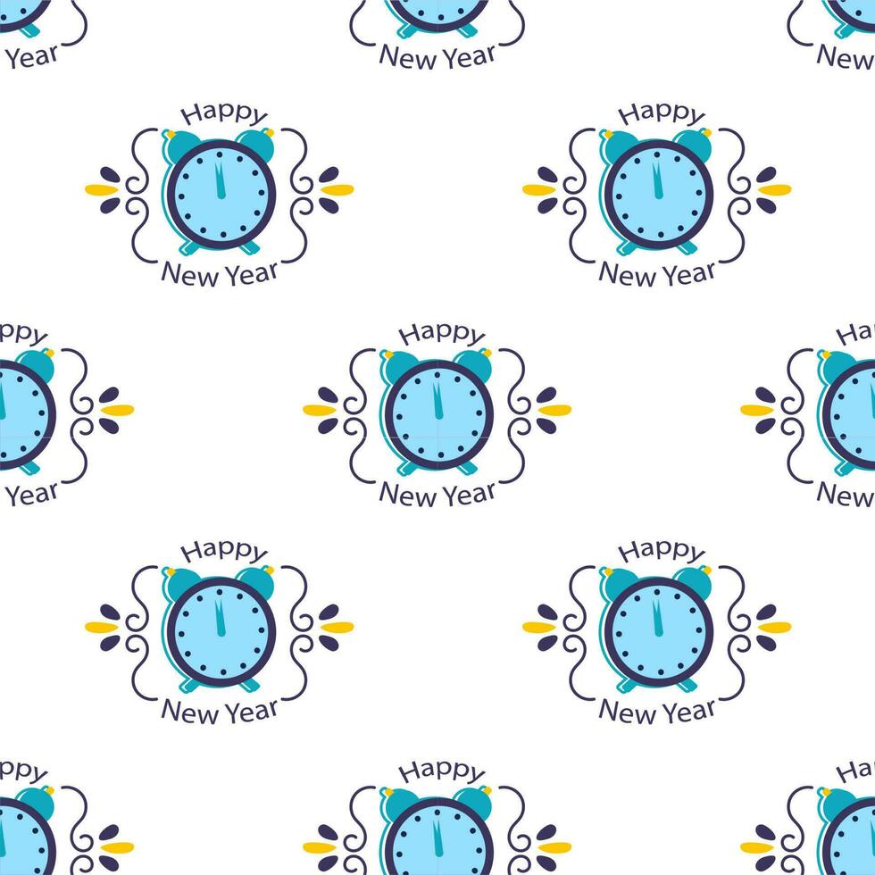 Happy New Year Font With Alarm Clock On White Background. vector