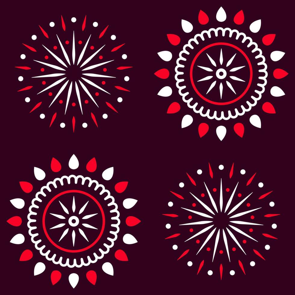 Mandala Burst Oriental Pattern Background In Red And White Color. vector