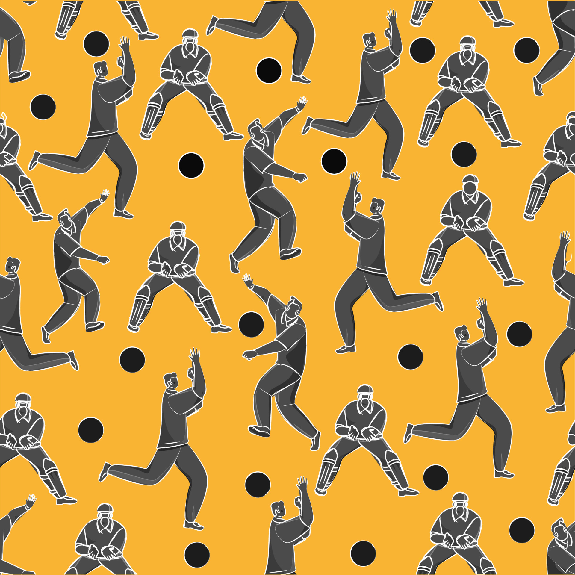 Seamless Cricket Players Pattern Background In Gray And Yellow Color