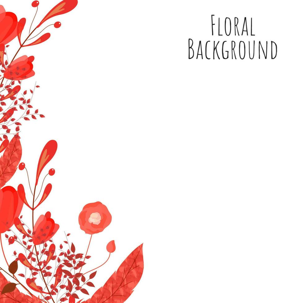 Red Flowers With Leaves Decorated Border Of White Background. vector