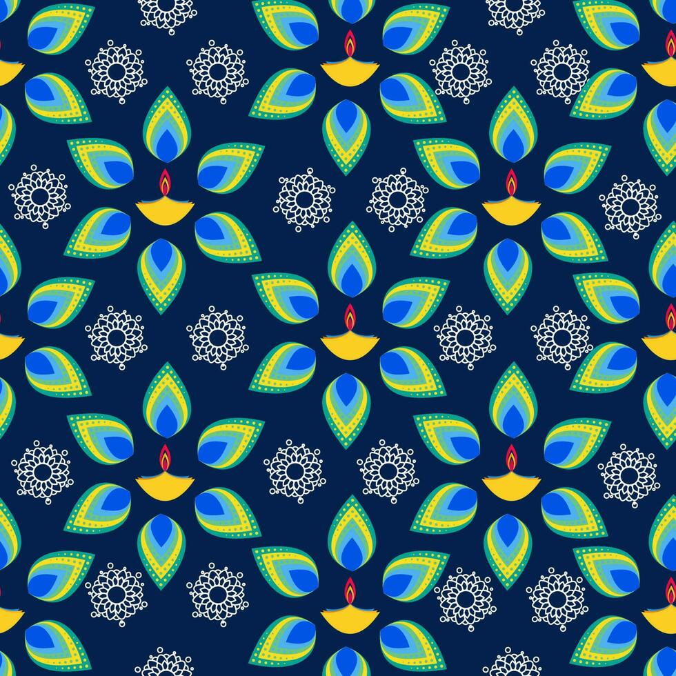 Seamless Floral Illuminate Oil Lamp Pattern Background. vector
