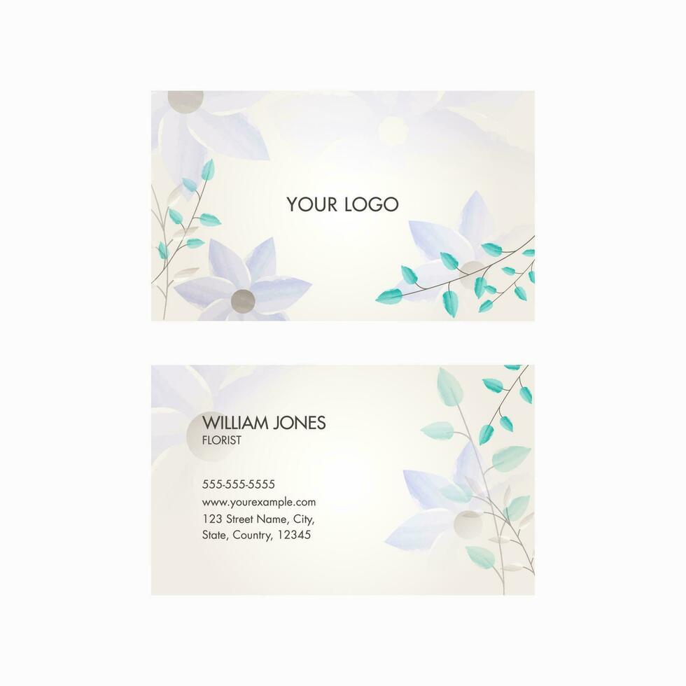 Florist Visiting Card Design With Double-Sides On White Background. vector