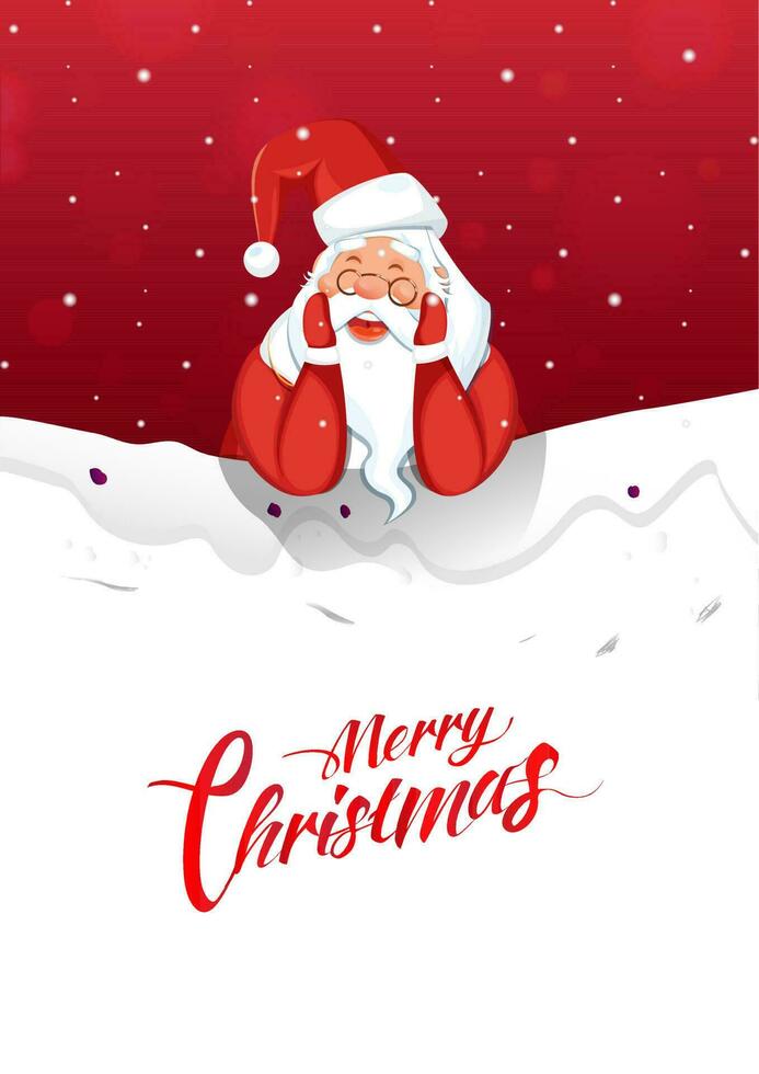 Illustration of santa claus shouting on red and snowfall background for Merry Christmas celebration. Can be used as greeting card design. vector