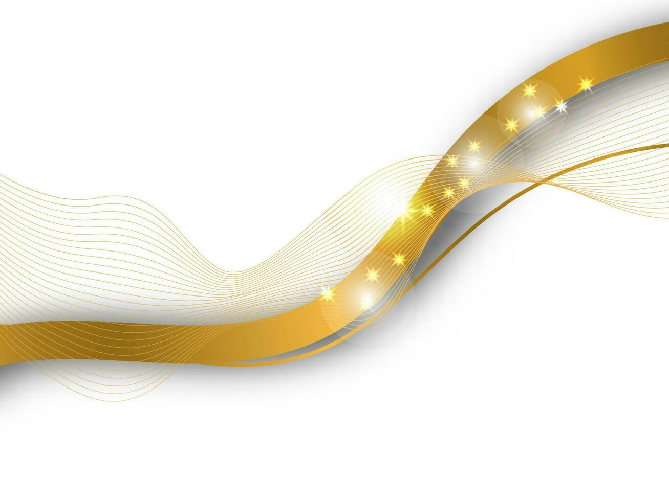 Golden Abstract Waves Motion With Lights Effect On White Background. vector