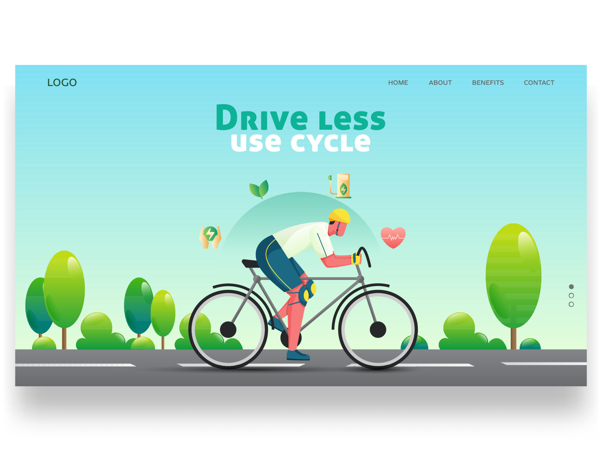 Drive Less Use Cycle Based Landing Page With Man Riding Bicycle On