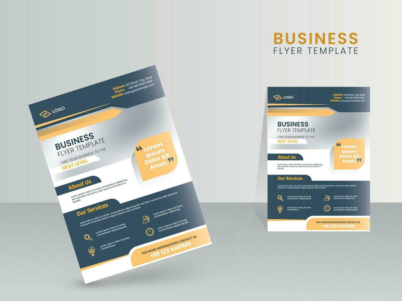 Business Flyer Or Template Design With Services Details On Gray Background. vector