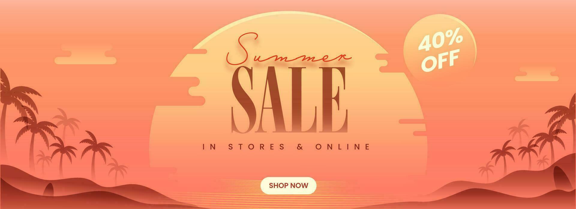 Summer Sale Header Or Banner Design With Discount Offer On Sunrise Desert View Background. vector