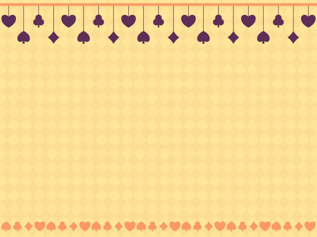 Yellow Rhombus Seamless Pattern Background Decorated With Purple Card Suits Hang. vector