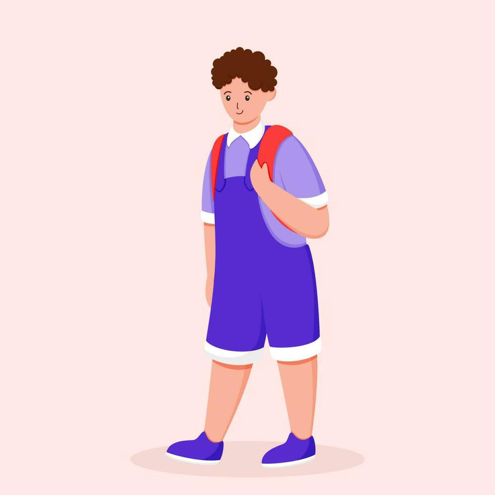 personaje de joven estudiante chico en pie en pastel rosado antecedentes. vector