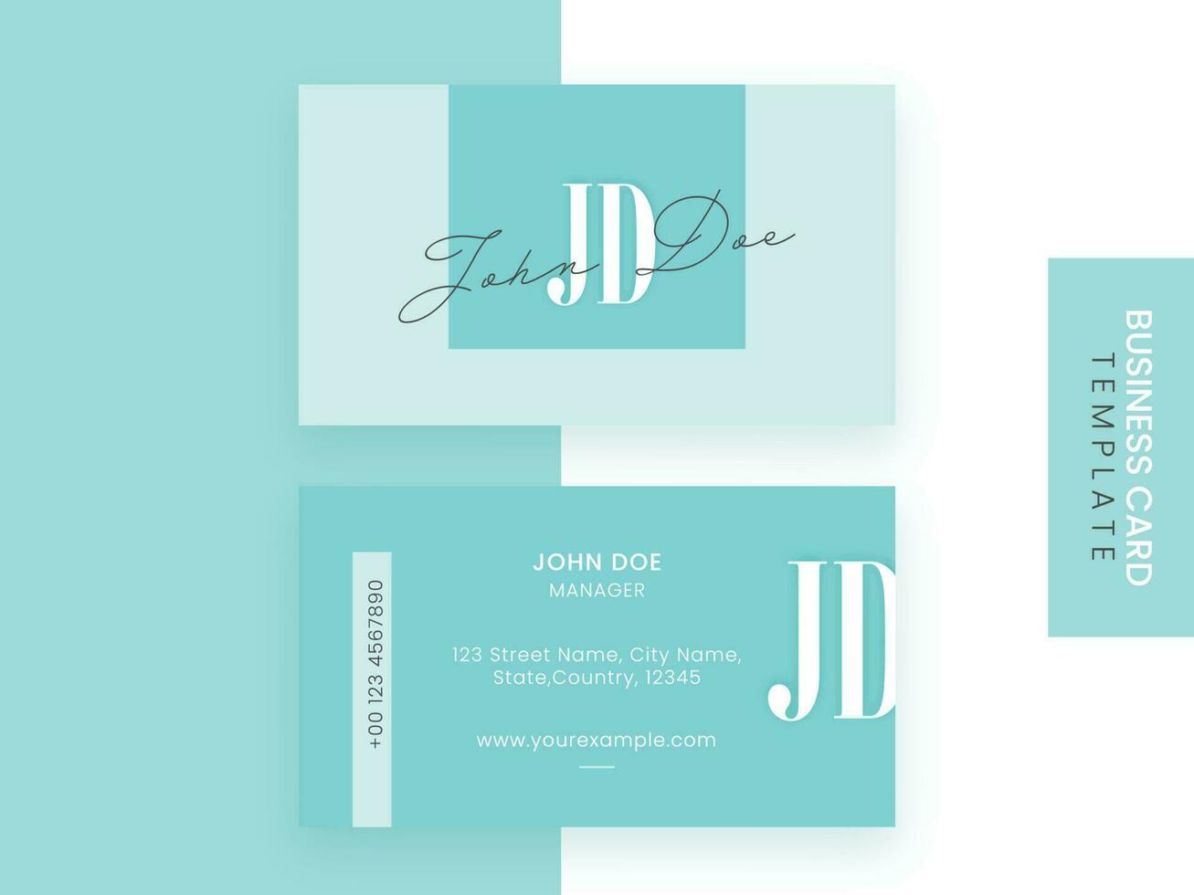 Front And Back View Of Business Card Template In Blue Color. vector