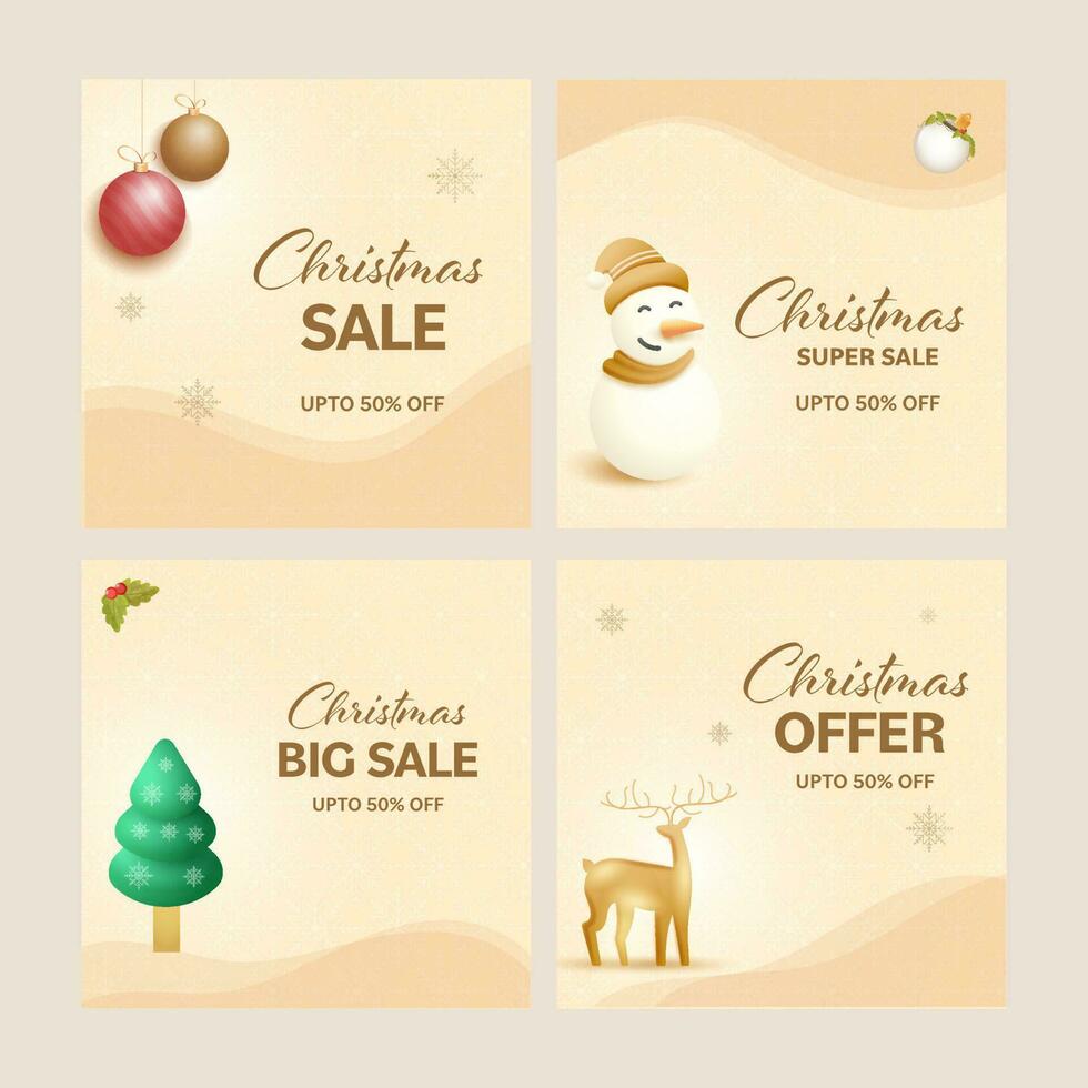 Christmas Sale Posts Or Template Design With Discount Offer In Four Options. vector