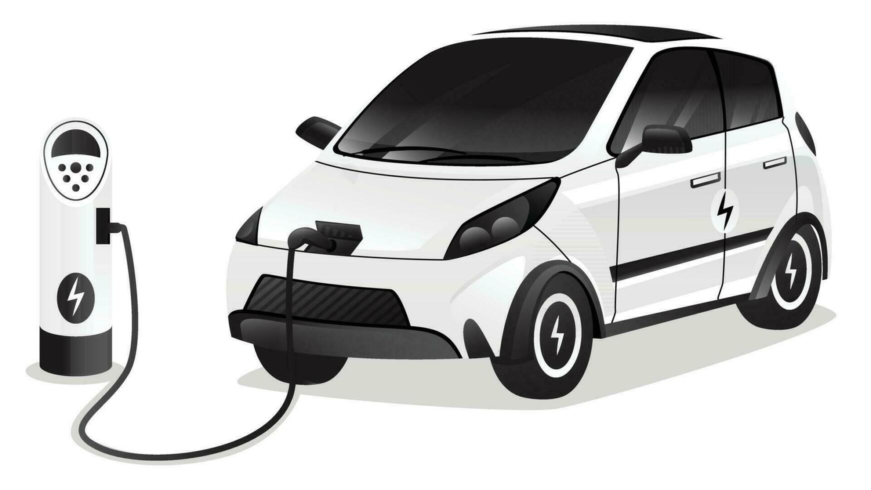 3D Render Of Electric Car In Charging Station On White Background. vector