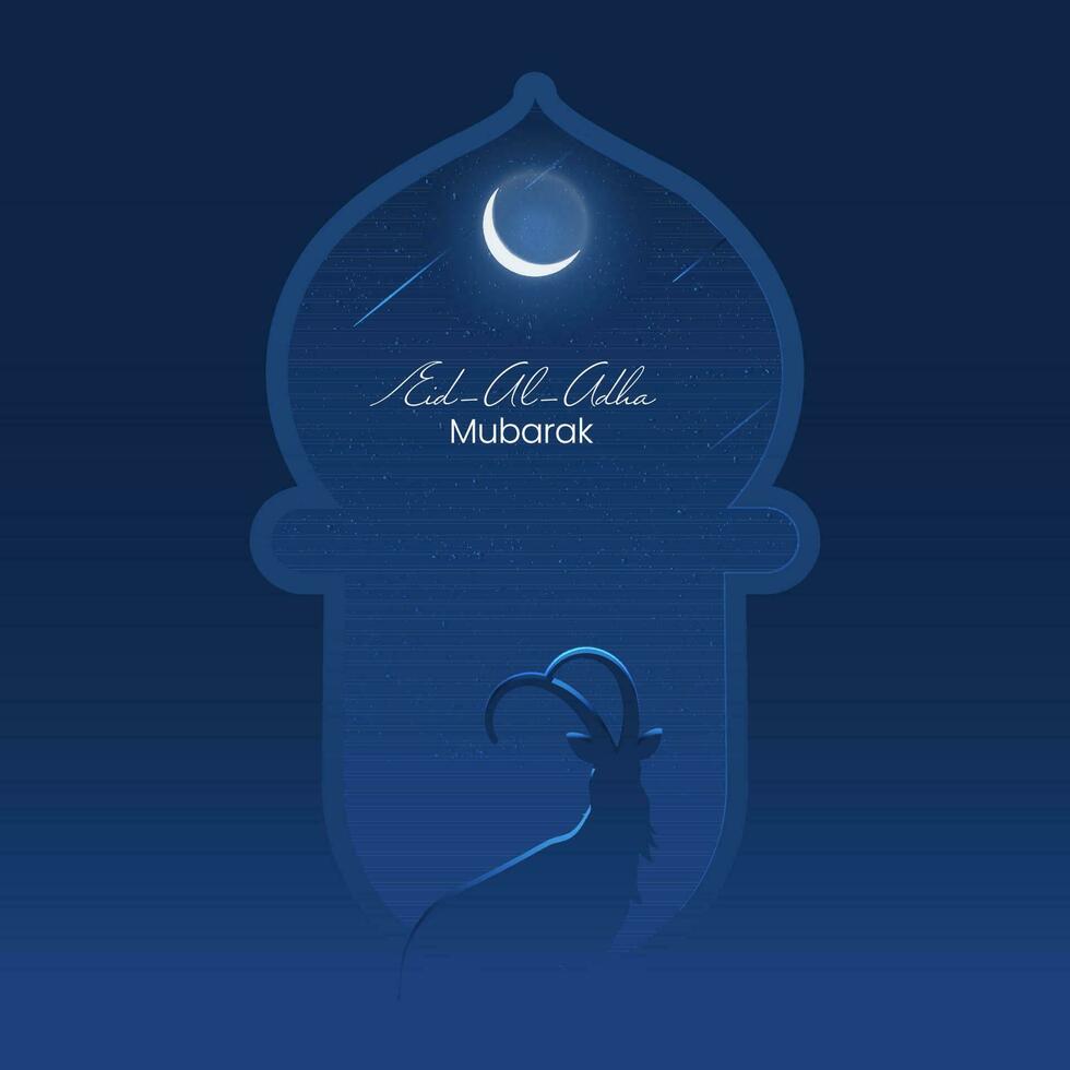 Eid-Al-Adha Mubarak Concept With Goat Animal And Crescent Moon On Blue Background. vector